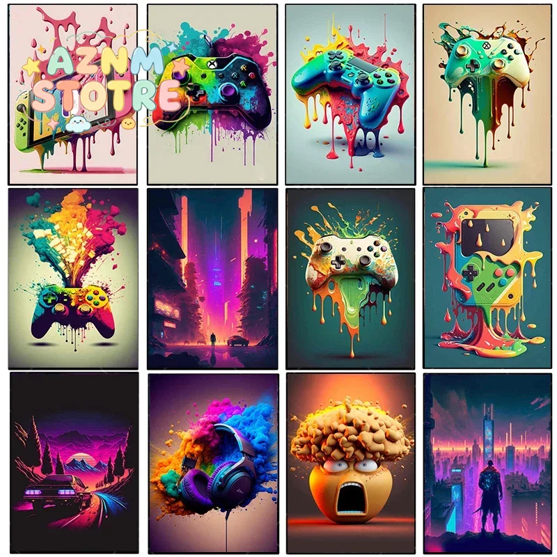 Esports Gaming Room - Peinture sur toile vintage, contrôleur de