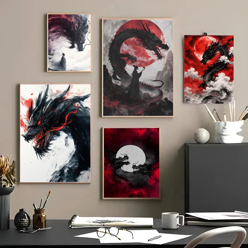 Esports Gaming Room - Affiche de dragon noir, autocollants imperméables,