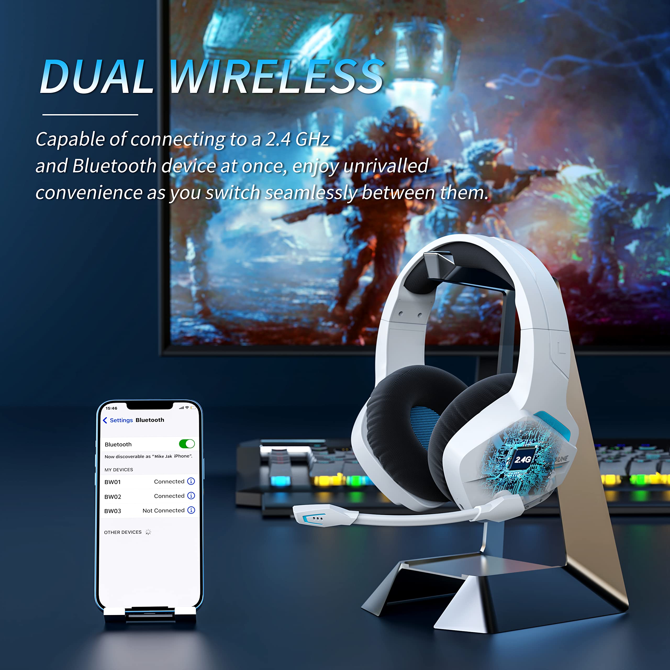 BINNUNE-Casque de jeu sans fil - Esports Gaming Headphones avis et prix